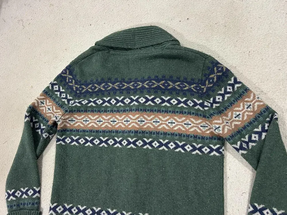 life after denim Sweater Womens Small Green Shawl Collar Fair Isle Cardigan Knit